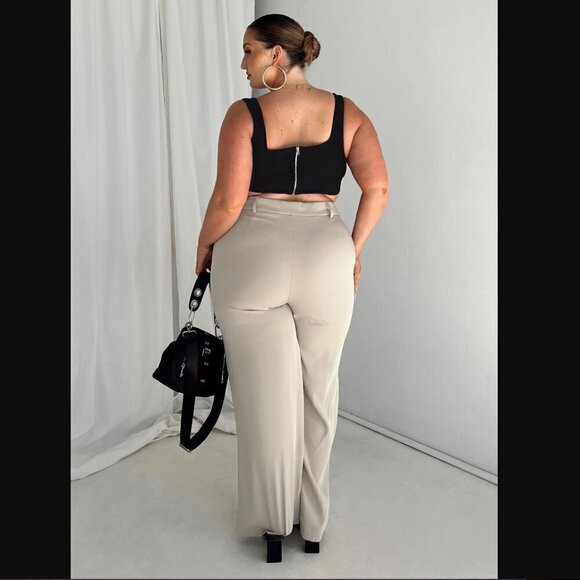 Princess Polly Curve Archer Straight Leg Taupe Trouser Pants Plus Size 14 - Picture 4 of 8